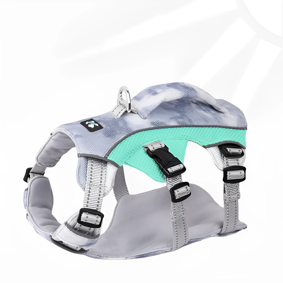 Reflective light blue adjustable dog chest strap harness made of polyester