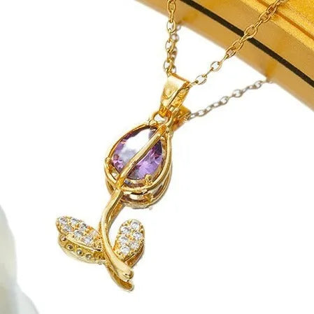 Women's titanium steel tulip necklace with adjustable chain in gold colours