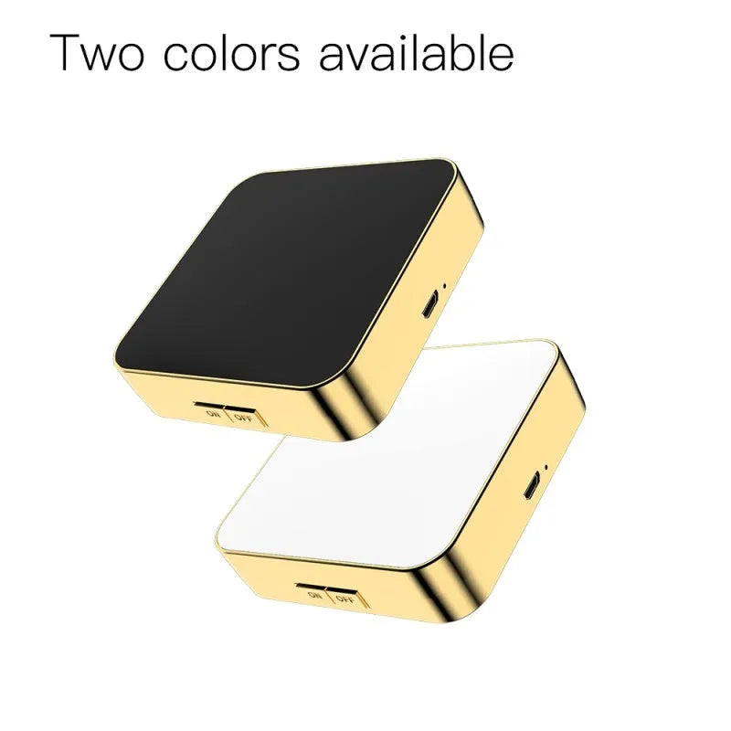 Black and white makeup mirror with 4x magnification and HD mirrors, featuring adjustable warm and cold lighting