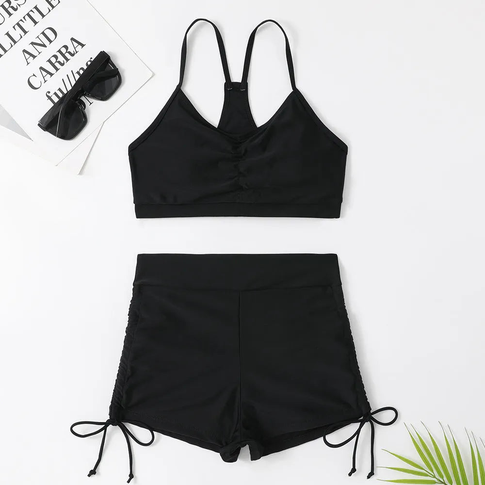 Women's purple high-waist split swimsuit with sleeveless design for swimming and surfing