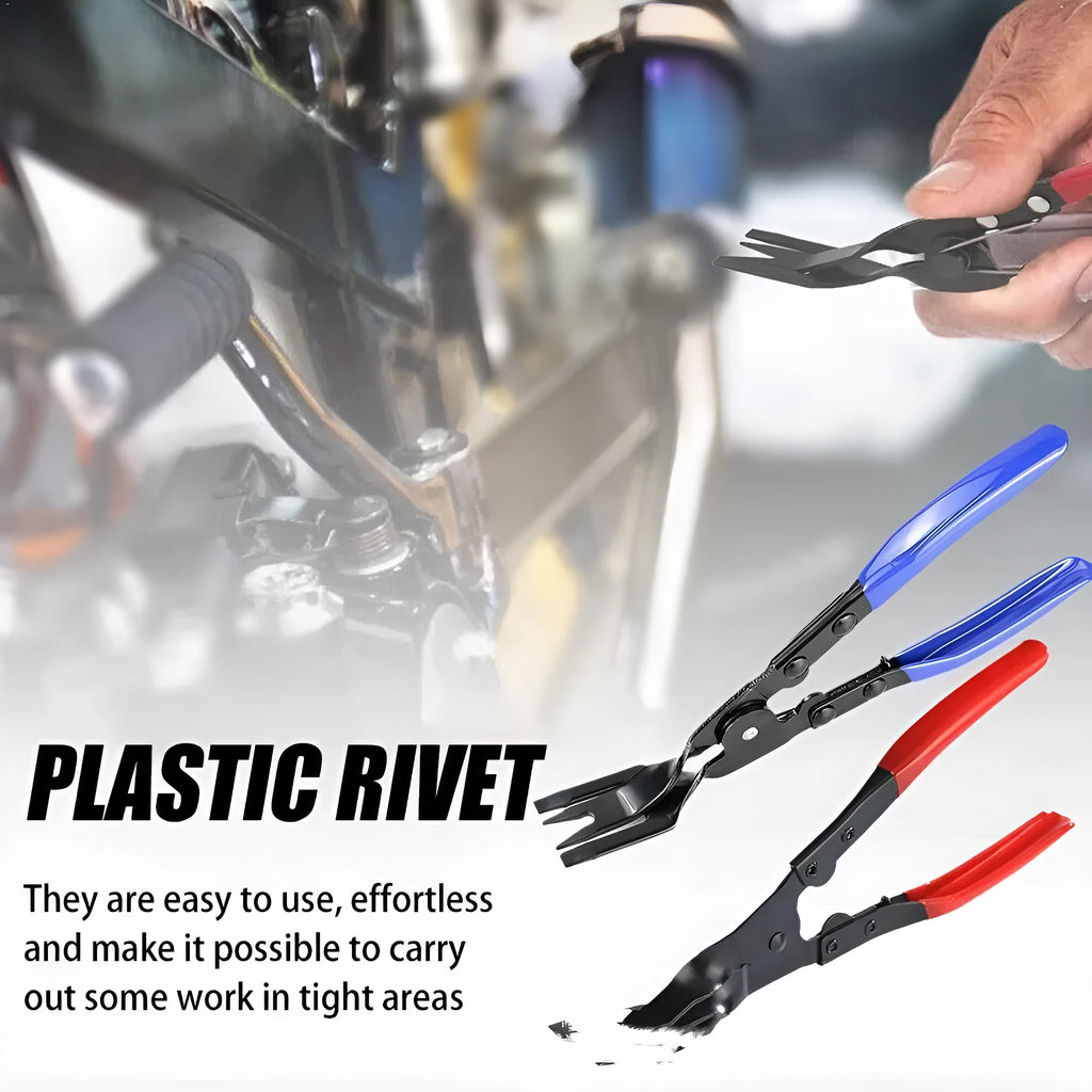 Blue 240mm long car door panel separator pliers with angled steel head for trim removal.