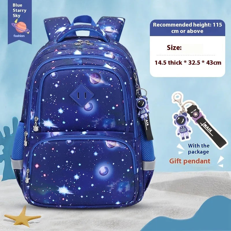 Children's waterproof Oxford school backpack in multiple dinosaur and rainbow pattern colour options