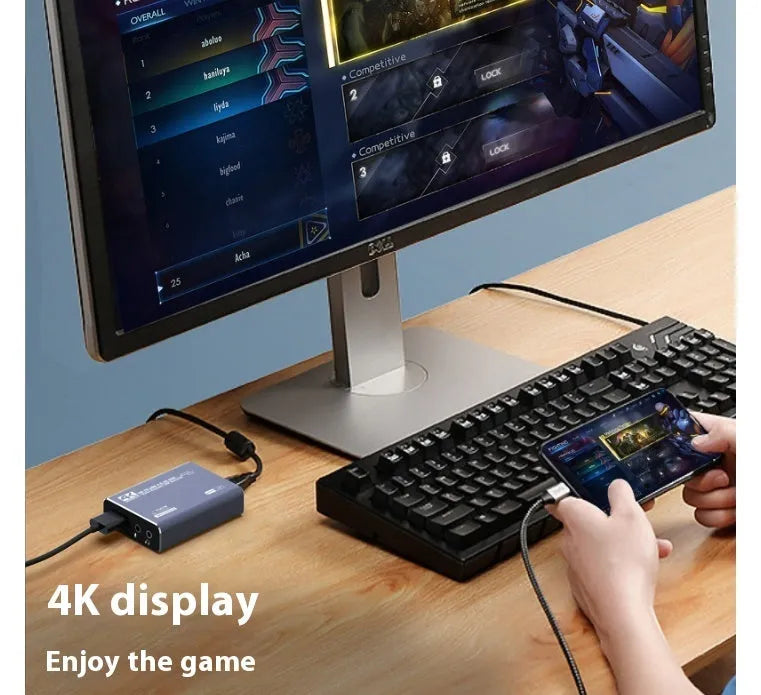 Black 4K set-top box audio recording device with USB data collector for 1080p capture