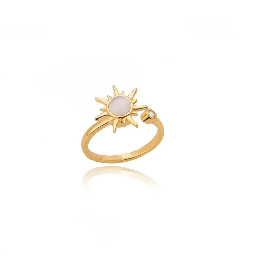 Geometric copper decompression ring with adjustable opening in gold electroplated finish