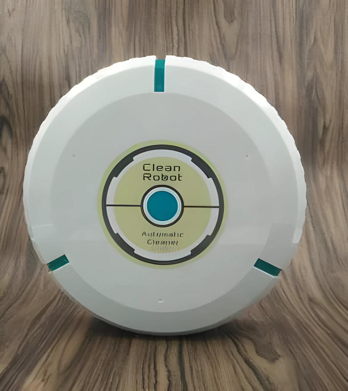 Black or white automatic sweeping robot on a wooden floor, showing compact square design.