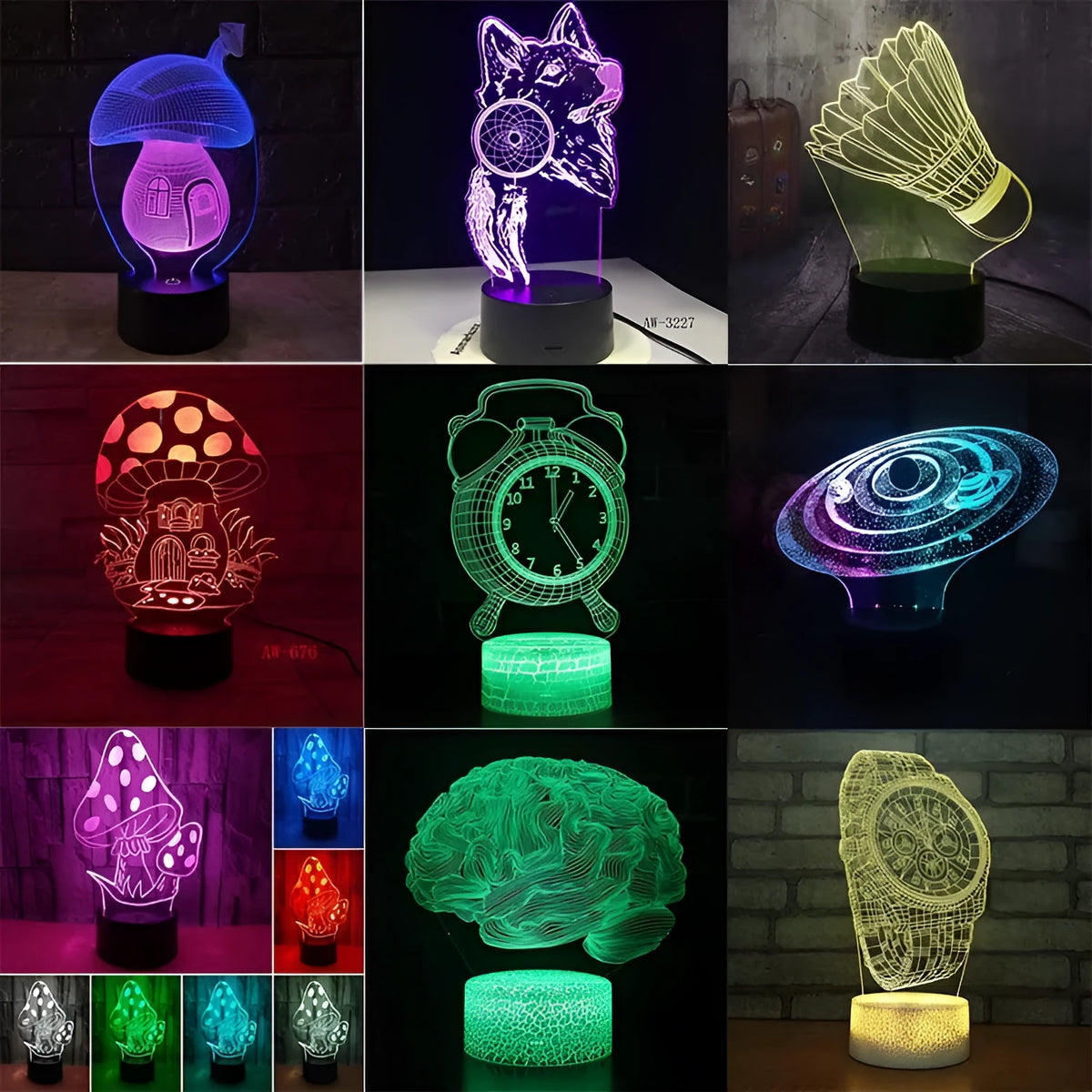 3D colourful touch remote control LED desk lamp with USB cable and remote on desk