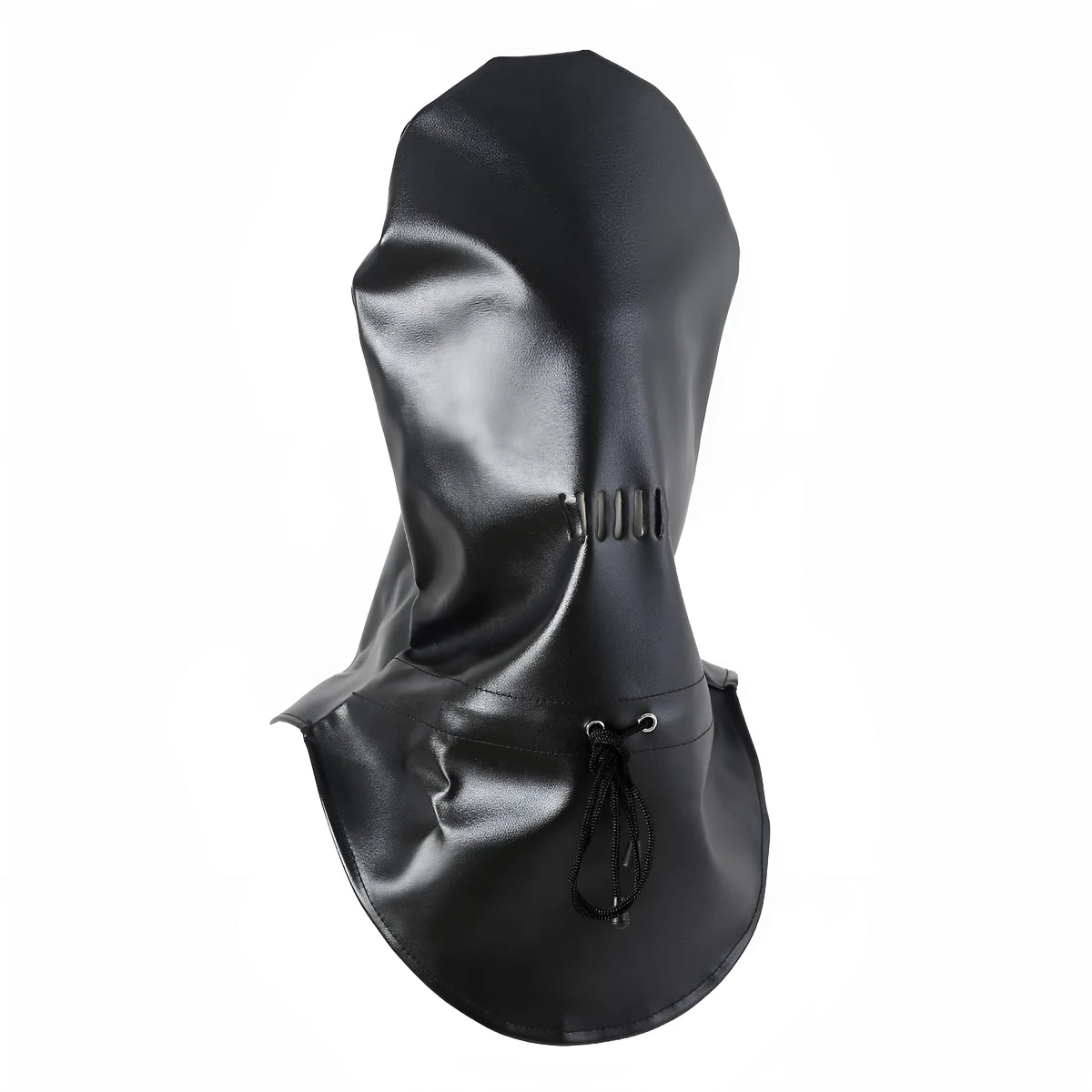 Black leather adjustable BDSM training mask for adult role-play scenarios