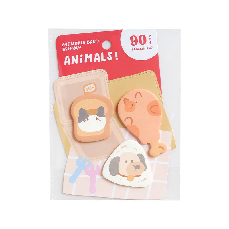 Small animal-shaped sticky note set with 90 pages in six different animal designs