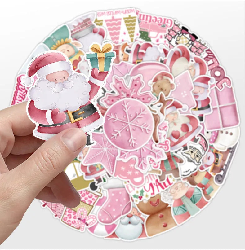 50-pack of cute Christmas themed waterproof stickers for cars and electronics