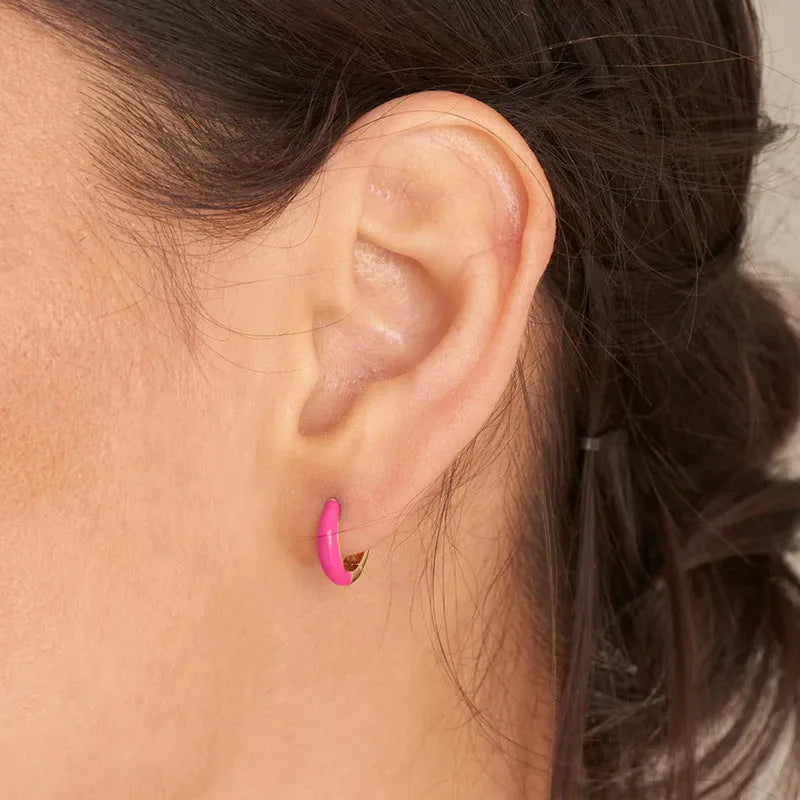Geometric U-shaped epoxy oval earrings in multiple colours with silver needle copper construction