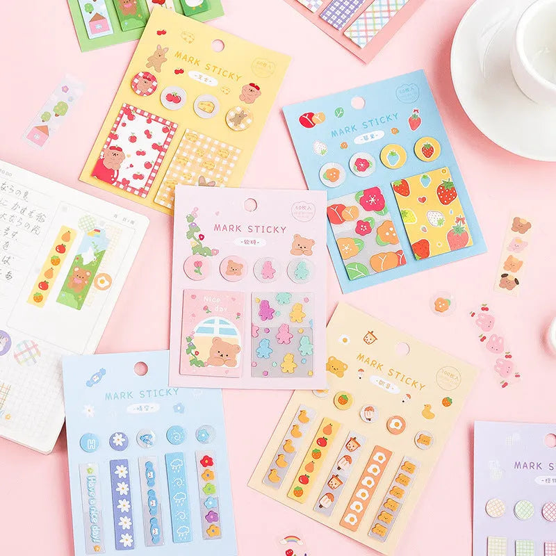 Plastic index stickers in various colours and styles for page marking in notebooks and journals