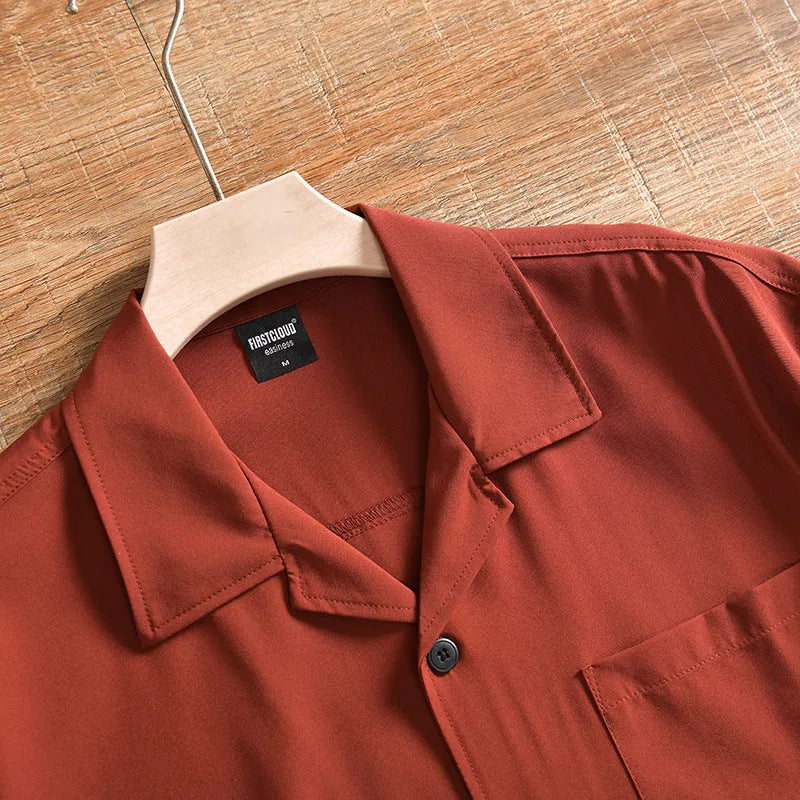 Men's lightweight loose fit short sleeve shirt in polyester fibre, Japanese fresh style summer casual wear