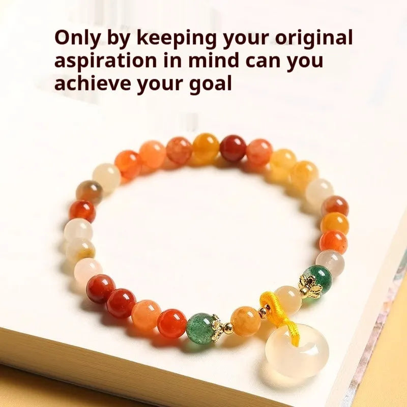 Natural Jinsi Jade safety buckle bracelet with 6mm peace clasp beads in Chinese style