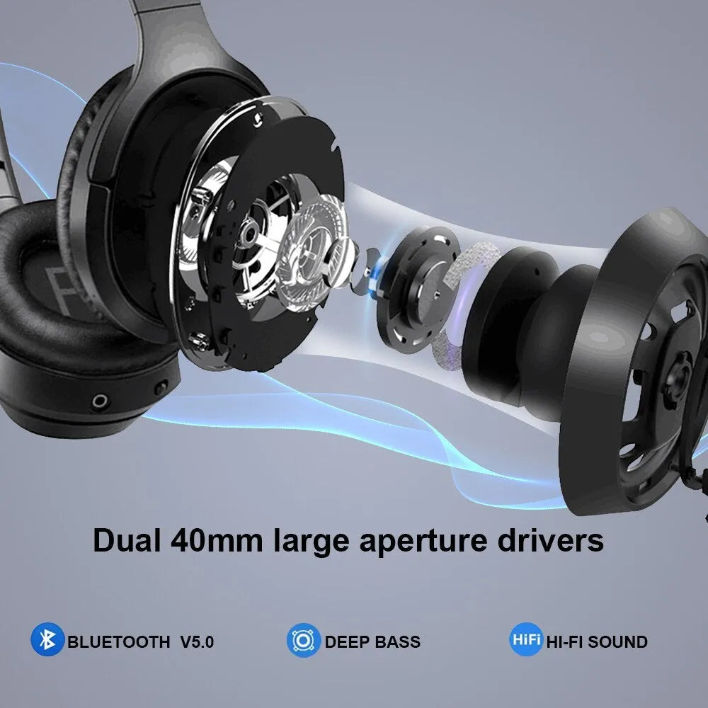 Black Gorsun E98 wireless over-ear Bluetooth headphones with adjustable headband.