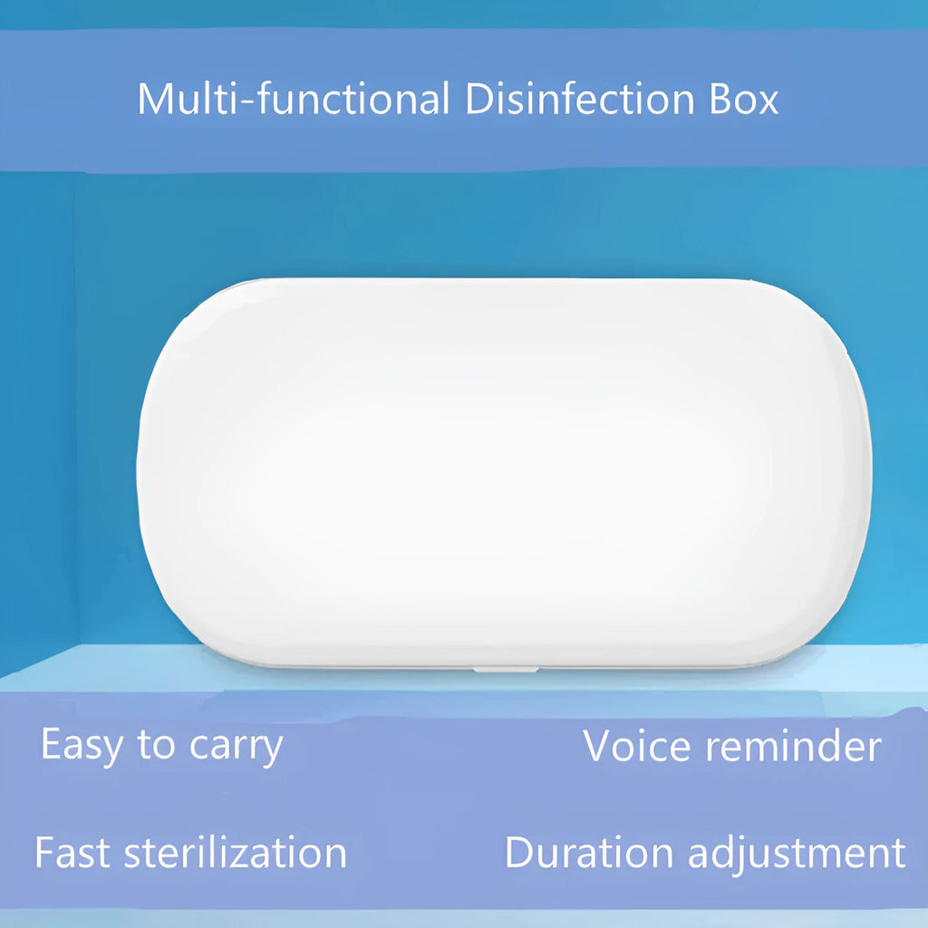 White ultraviolet steriliser box with wireless charging for mobile phones and personal items