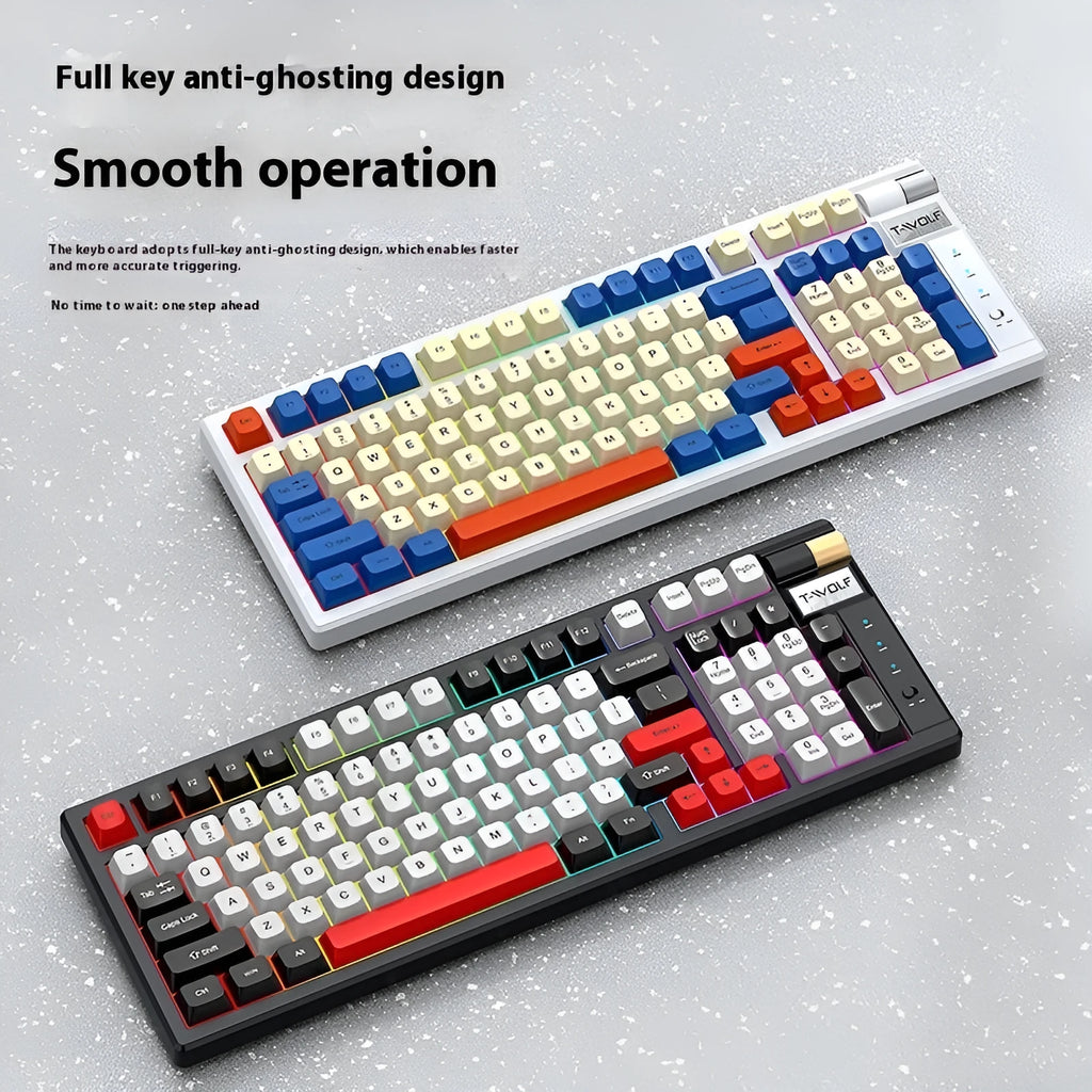 Bluetooth charging mechanical keyboard in Blue Orange or black and red, ABS, 404x172x37.5mm, with USB receiver and cable