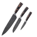 Chef knife with laser Damascus pattern on 7CR17 steel blade and colour steel handle.