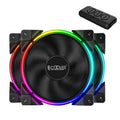 Three black 120mm computer case cooling fans with RGB lighting and hydraulic bearing system