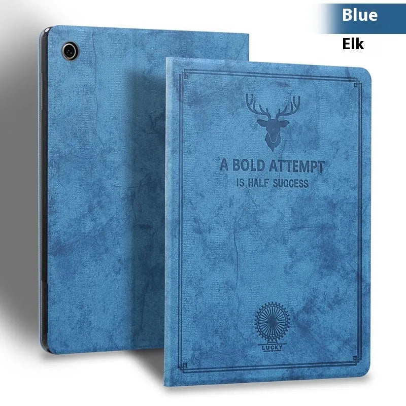 iPad TPU leather protective case in clamshell design showing front and back views