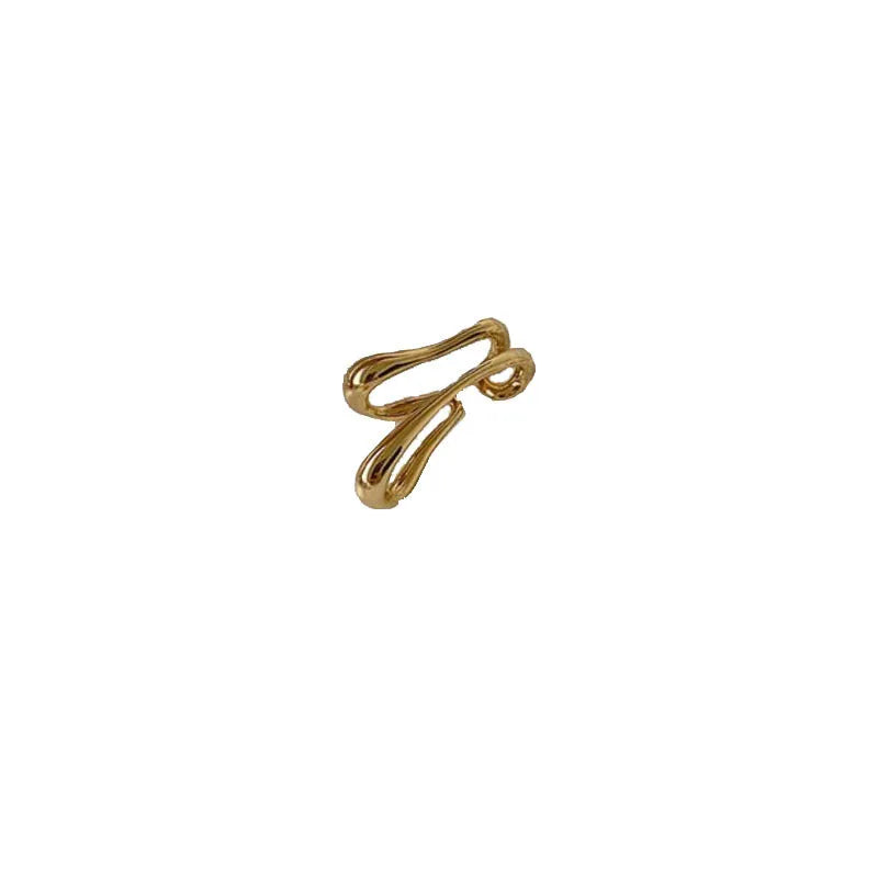 Double-layer earless ear clips in gold or silver electroplated copper with geometric line design, one pair