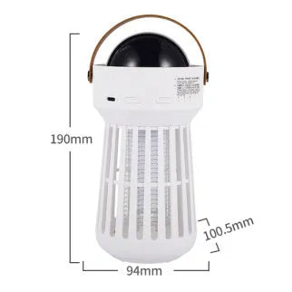 White 2 in 1 electric mosquito killer lamp with star ceiling projection, Ni-Zn-Fe mesh, ABS shell, USB rechargeable, folding handle