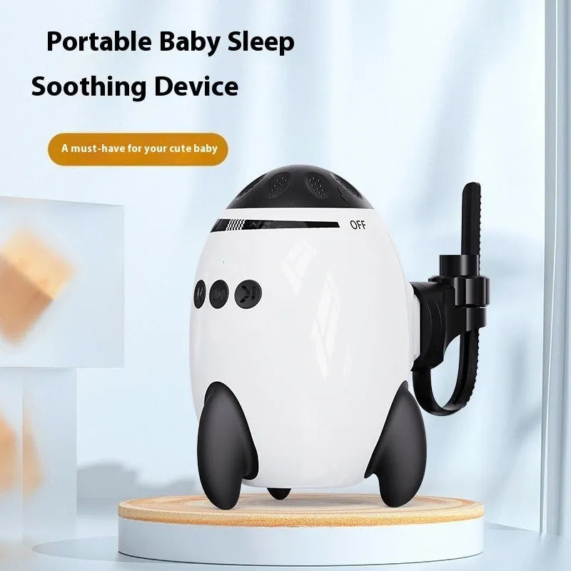 White baby sleep comforter device with automatic shaking and Bluetooth connectivity