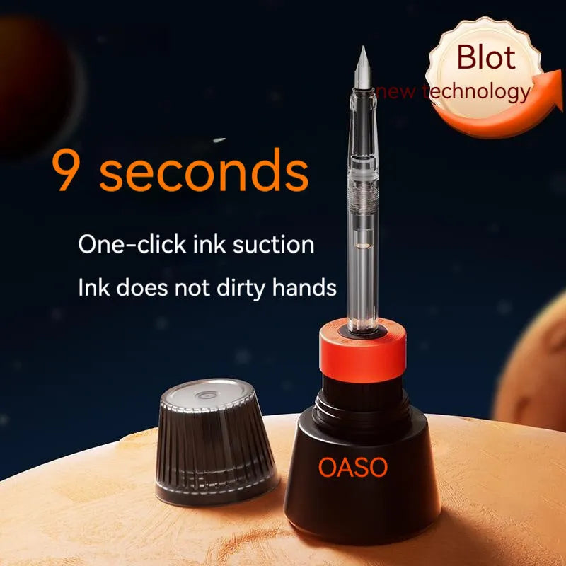 Student automatic suction pen set with plastic shell, refillable ink feeder, and choice of 0.38mm or 0.5mm pen heads