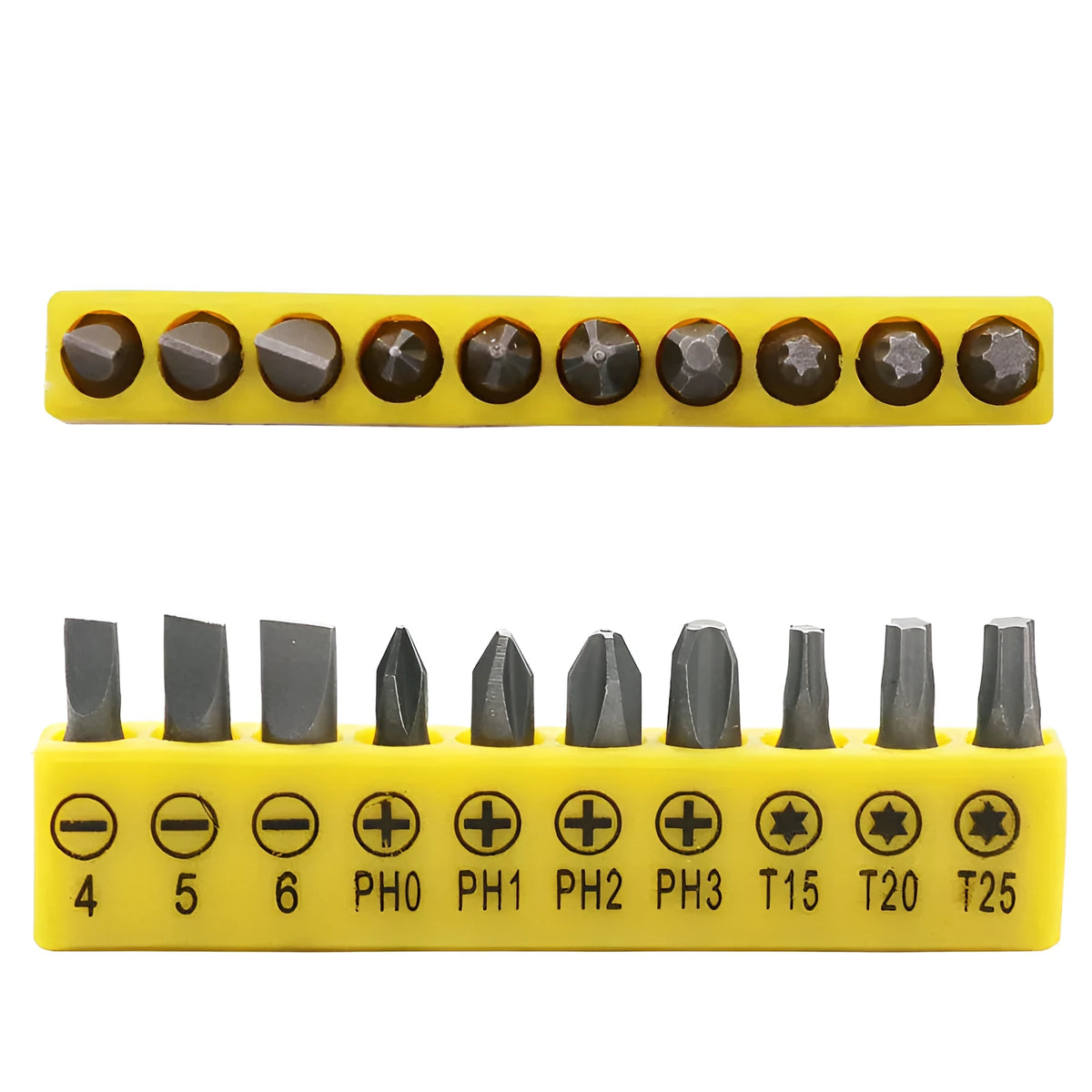 L-shaped socket wrench handle with 10 steel screwdriver bits and drill bit socket wrenches