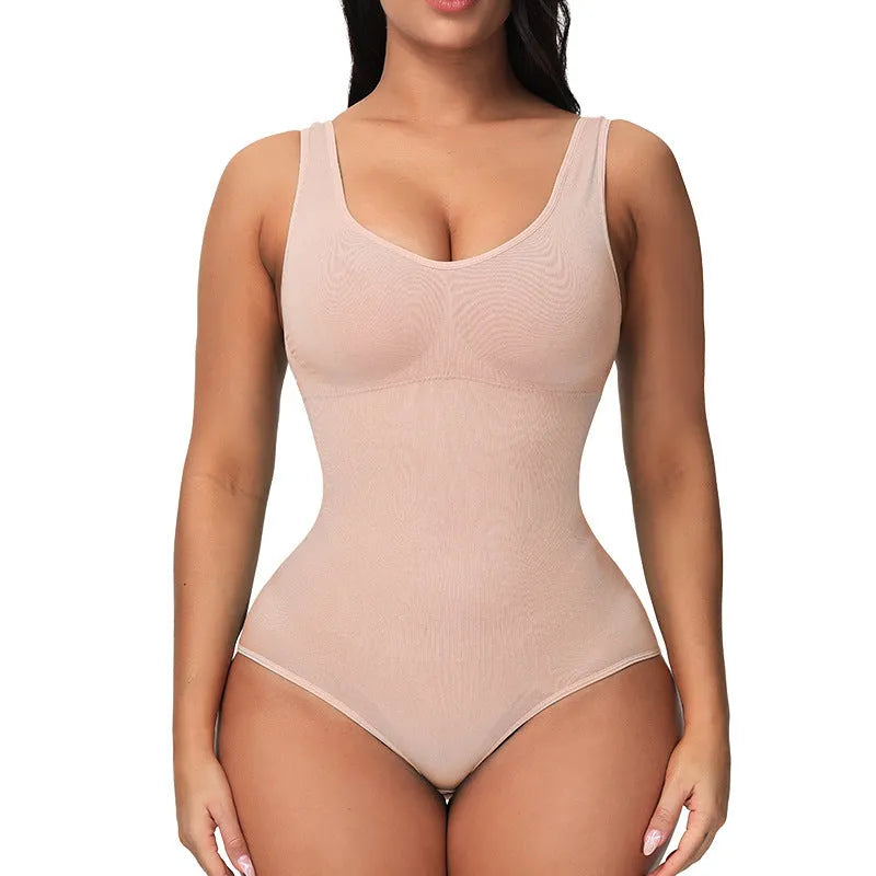Seamless women's bodysuit for shaping and support in nylon fabric.