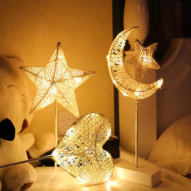 LED rattan decorative star lamp with copper wire construction for bedroom lighting