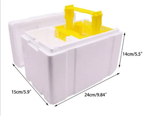 Three white EPS foam bee breeding boxes for beehive tool storage and organisation