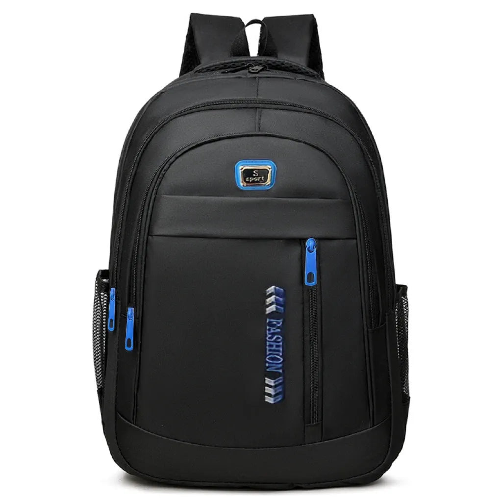 Oxford cloth capacity backpack with airpillow straps in blue colour showing sewing line detailing