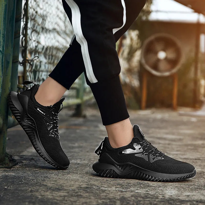 Low-cut breathable running shoes with mesh upper and front strap, shown in multiple colour options.