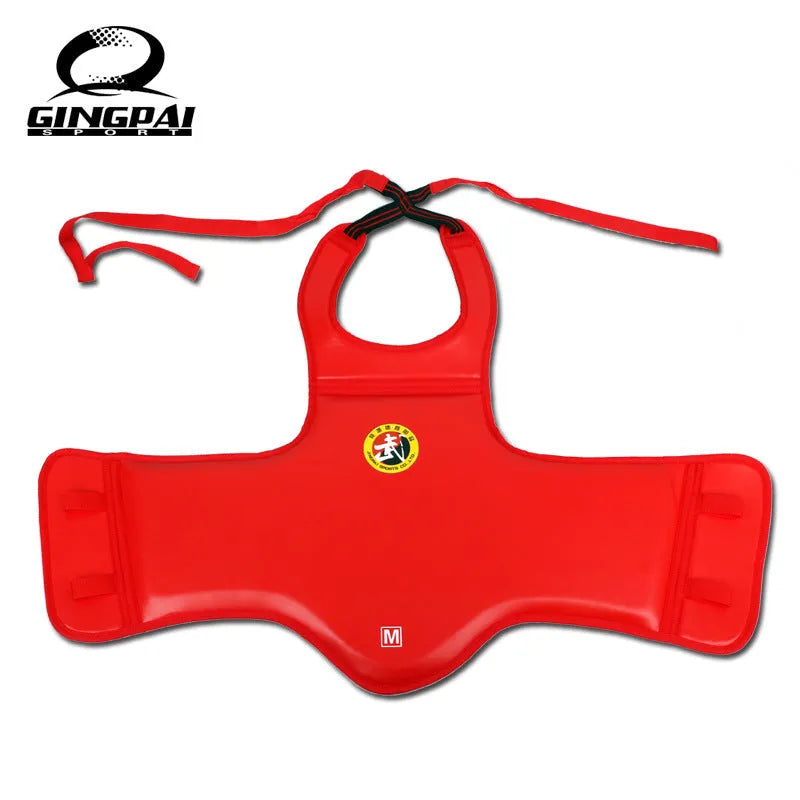 Red boxing chest protector armour for fighting training with one-piece PU construction