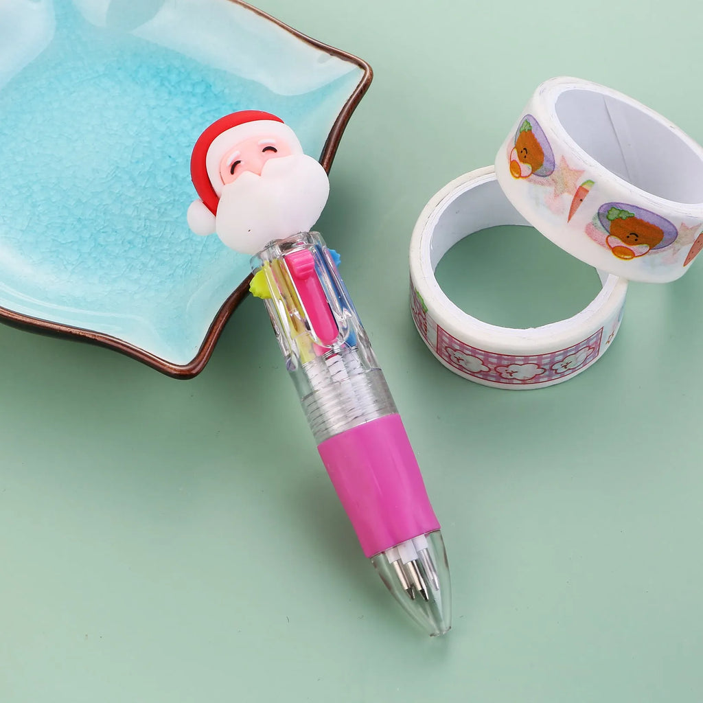 Christmas mini four-colour ballpoint pen with press mechanism showing festive designs