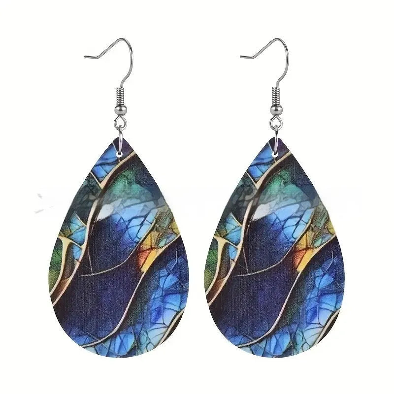 Acrylic flat branch knot drop earrings with printed design in unisex styles