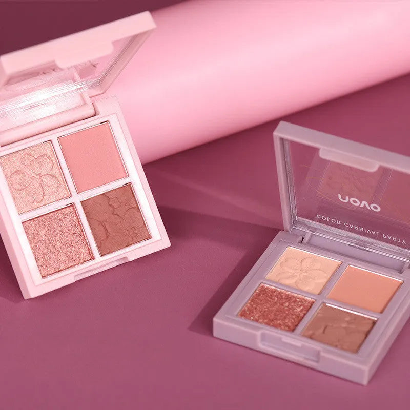 NOVO four-colour eyeshadow palette for cosmetic use with shades 01 Jiao Shi, 02 Pure, 03 Rotten and 04 Fragrance