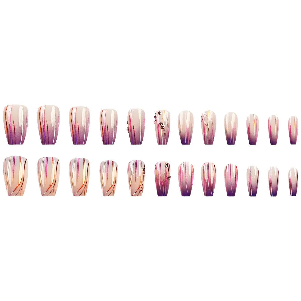 Magic purple line gradient nail stickers with starry sky pattern and jelly glue for short ballet nails