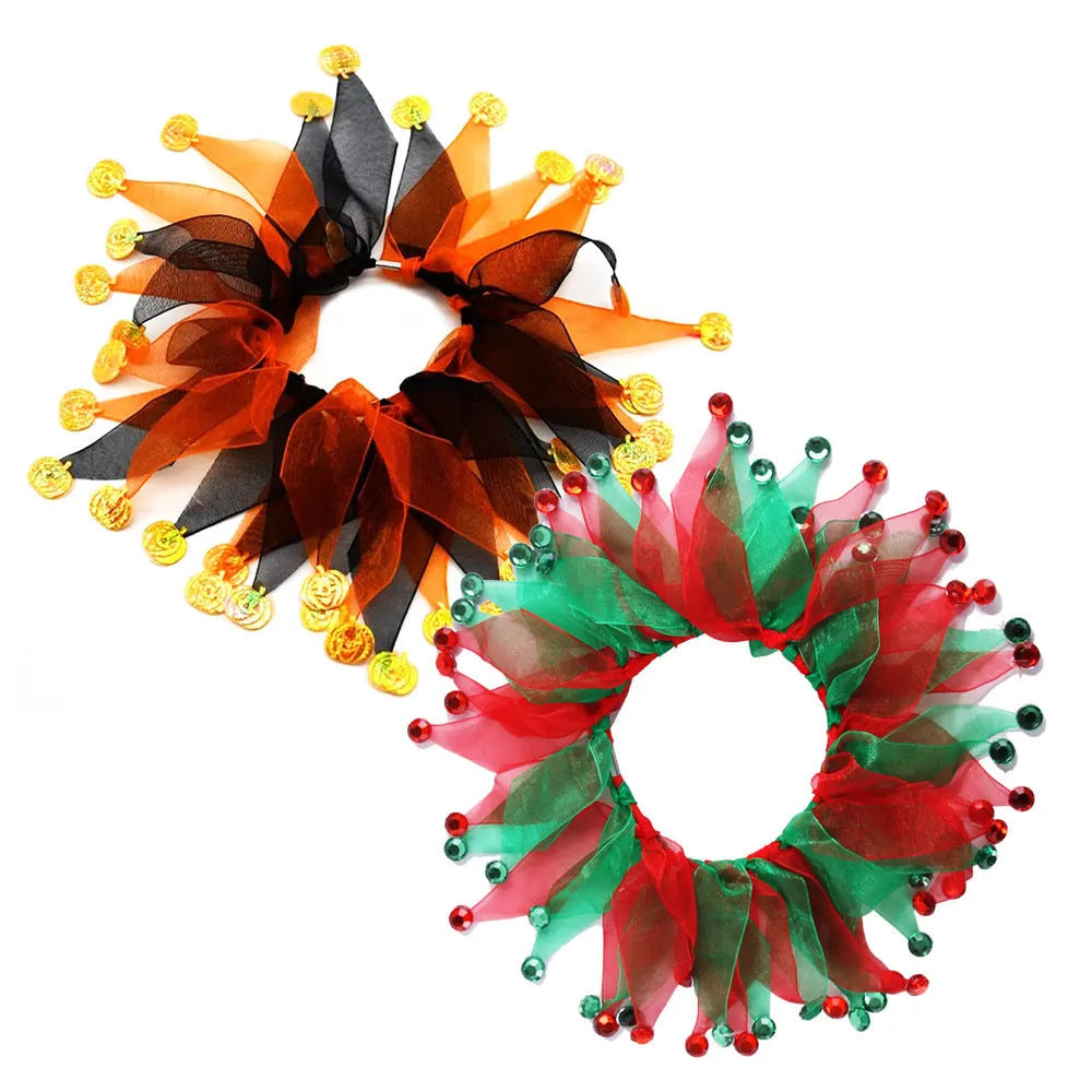 Tie-dye pattern pet collar in Christmas and Halloween colours with adjustable cloth construction