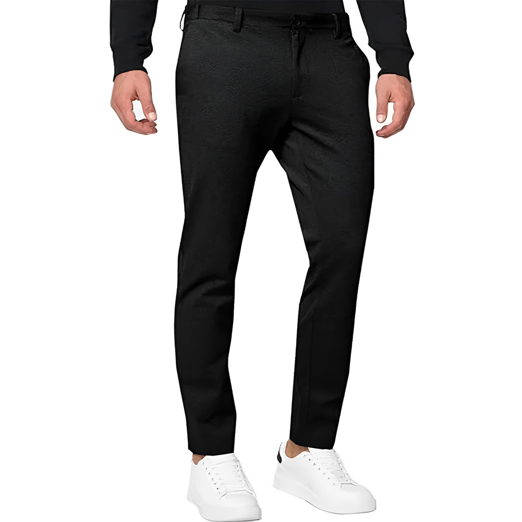 Men's slim-fit tapered chino trousers in stretch cotton blend fabric, shown in Army Green colour