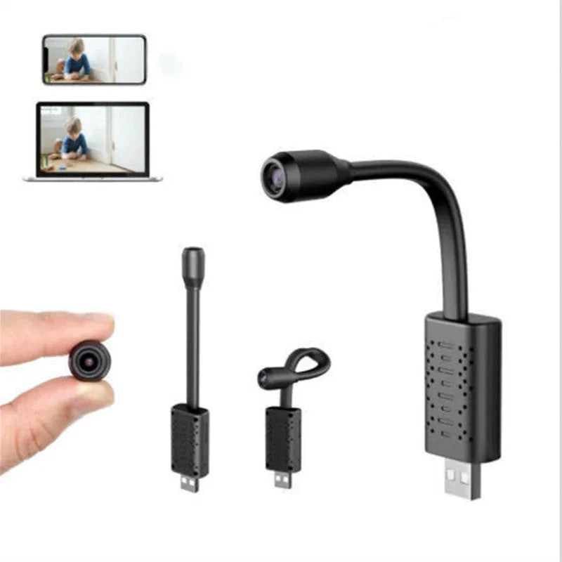 Black V380 wireless USB security camera with compact design for home monitoring