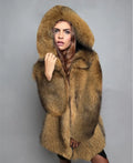Loose silver grey artificial fur coat for women with a mid-length design.