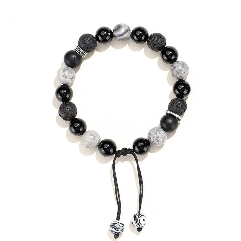 Black diamond-shaped agate stone on a bracelet for men and women.