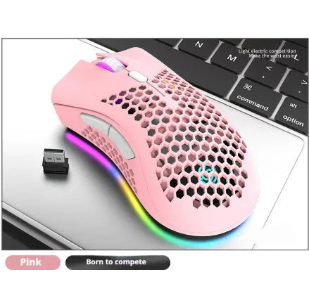 Wireless hollow-out computer mouse with glowing side panels in cyan colour