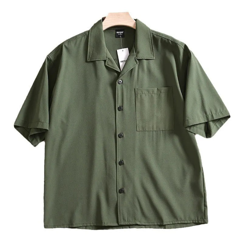 Men's lightweight loose fit short sleeve shirt in polyester fibre, Japanese fresh style summer casual wear