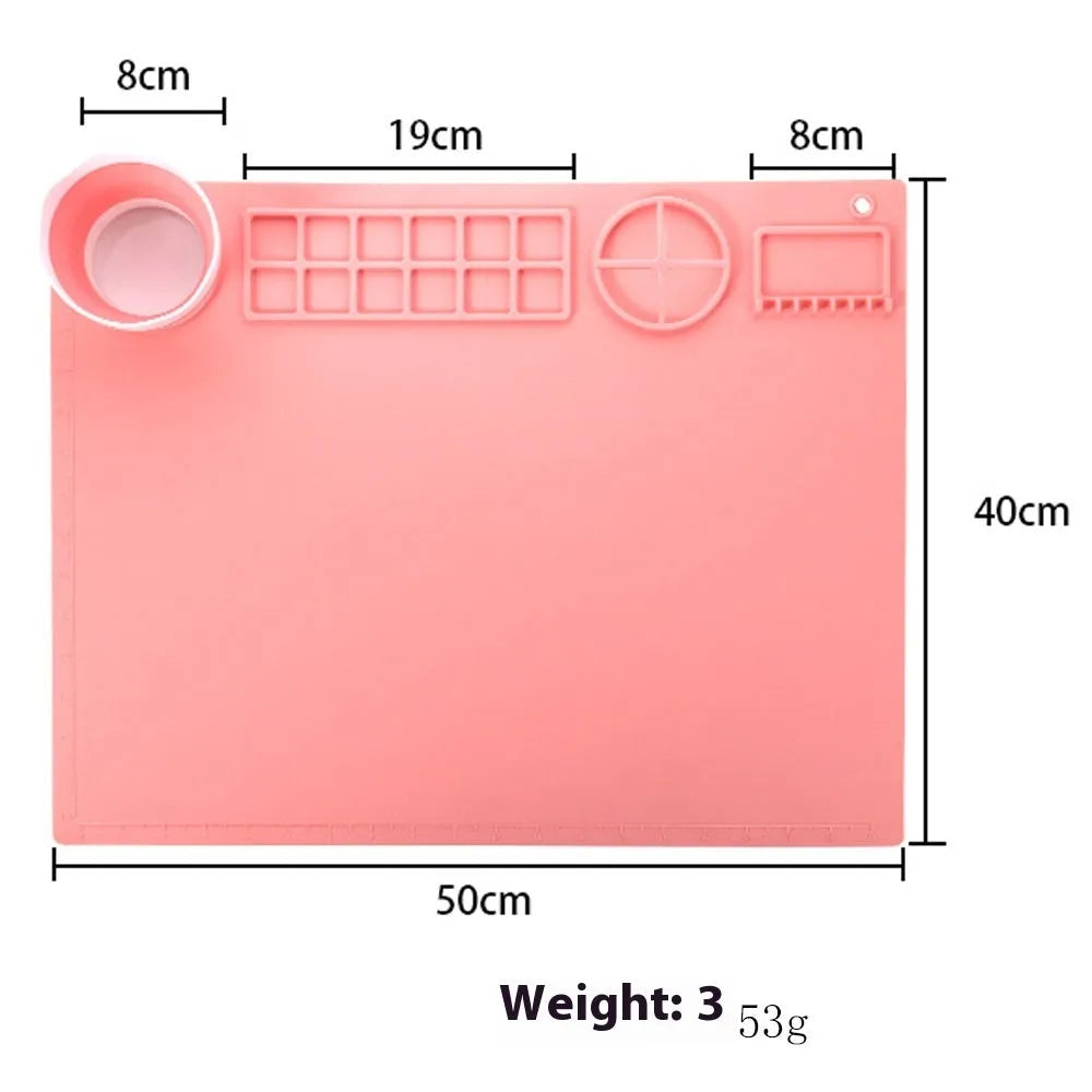 Silicone double bowl painting mat measuring 50 by 40 centimetres in various colour options