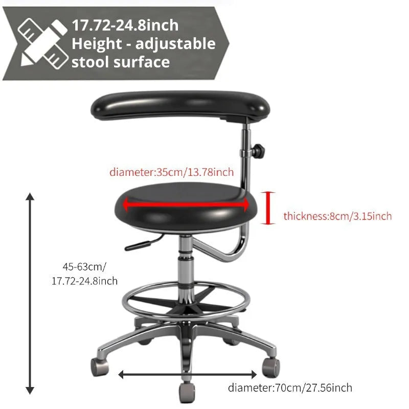Black leather dental hospital chair with hydraulic height adjustment mechanism