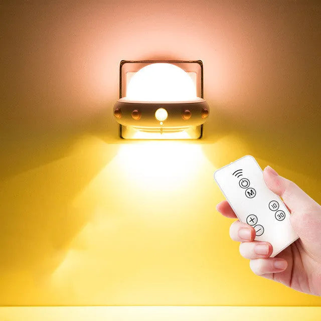 Remote control UFO bedside night light with modern cartoon design