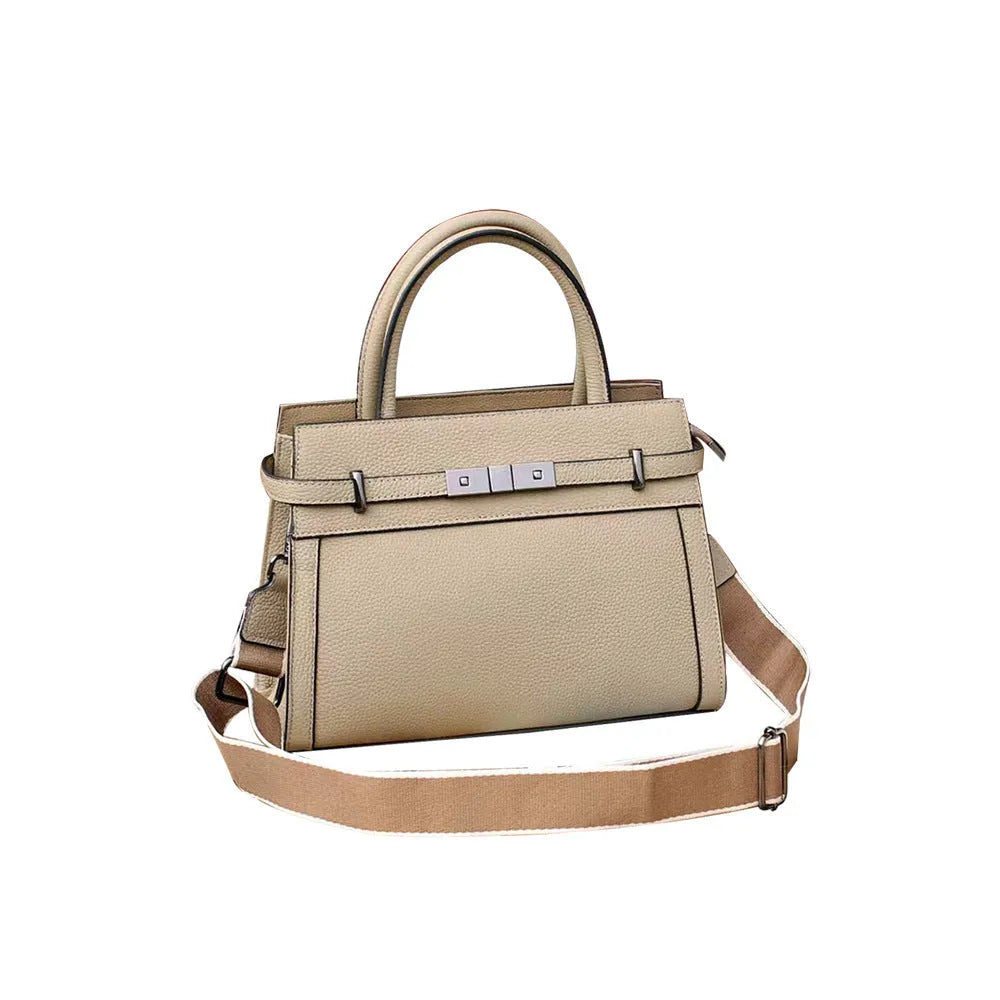 Genuine leather shoulder bag in horizontal square shape with multiple compartments and sandwich pocket design