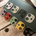Metal camera lens protection ring for iPhone 11 and iPhone 11 Pro cases in various colours.